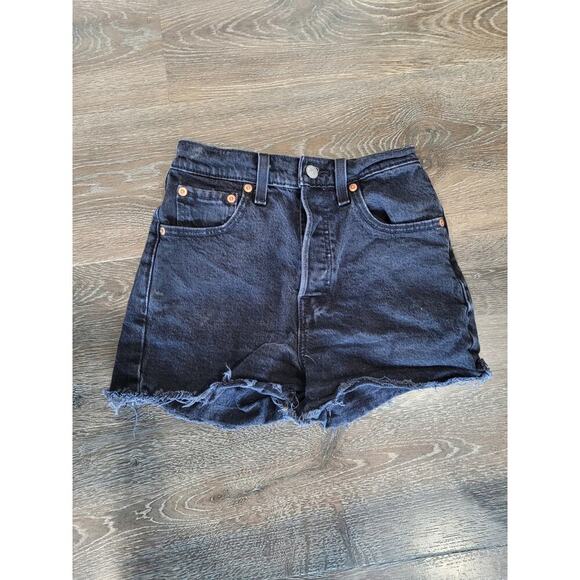 Levi's Women's Ribcage Shorts size 24 Black Denim Shorts High Rise #6‎ - Picture 1 of 5